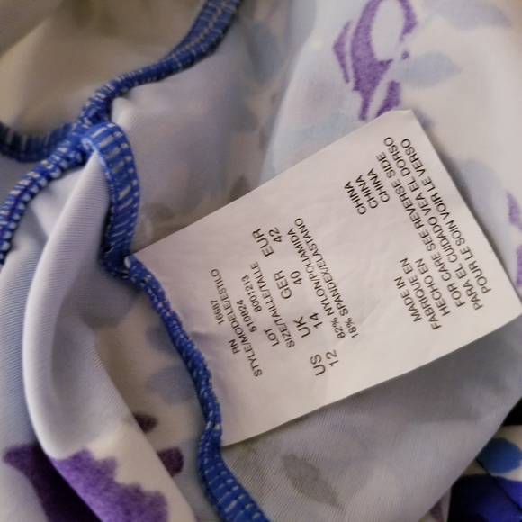 Two Piece Trikini Blue Floral Black Bathing Suit Swim - Picture 8 of 8